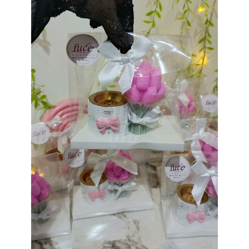 هدية مبخرة و بوكيه ورد ميني شموع 